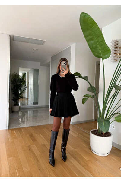 MareandCo Pilise Detaylı Şort Astarlı Mini Etek