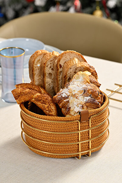 Edora Home Stylish Gold Round Bread Basket - Coffee Color, Wicker Knitted, Ma...