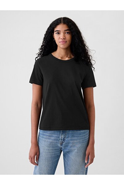 GAP Kadın Siyah %100 Pamuk VintageSoft Bisiklet Yaka T-Shirt