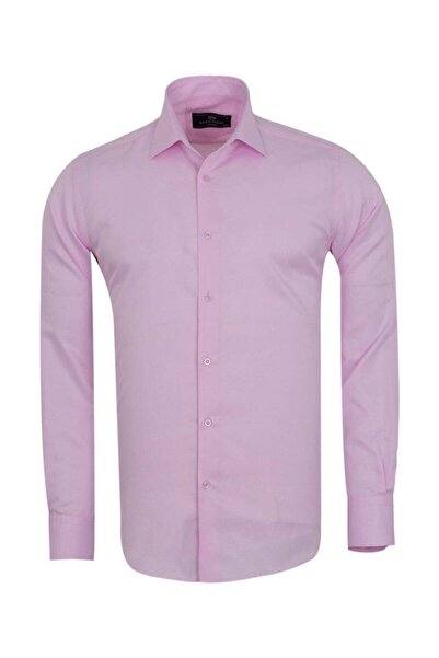 MAKROM Erkek Pembe Pamuklu Diagonel Kumaş Verev Çizgili Slim ve Regular Fit U...