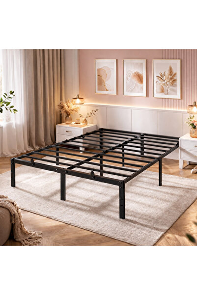 VASAGLE Cadru pat pentru două persoane 140x190 cm, structură metalică cu spaț...