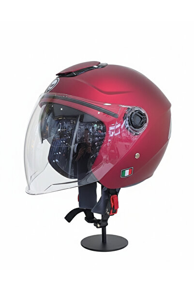 Free-M FREEM BORDO-KIRMIZI MAT AÇIK YARIM KASK (GÜNEŞ VİZÖRLÜ HAFİF MODEL)