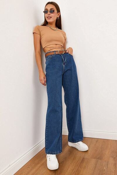 Trn JNS Dark Blue Lycra Super High Waist Loose Jeans Palazzo Trousers. (SUPER...