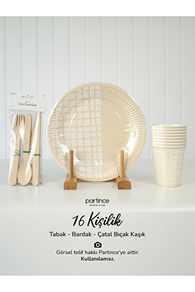 partince Krem Tabak Bride Kullan At Karton Tabak Bardak Çatal Kaşık Bıçak Par...