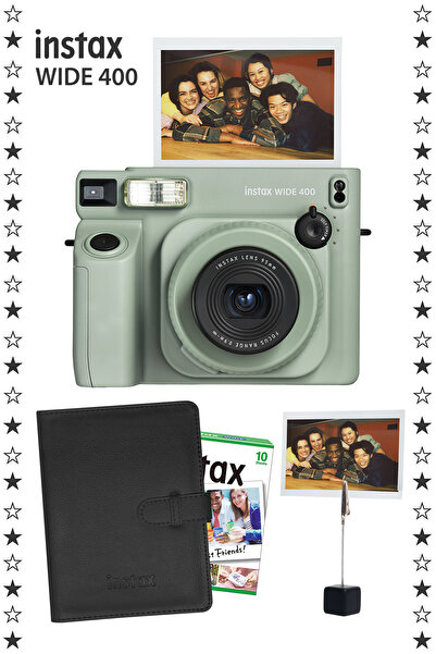 Fujifilm Instax Wide 400 Yeşil Fotoğraf Makinesi 10'lu Film Kıskaç ve Deri Al...