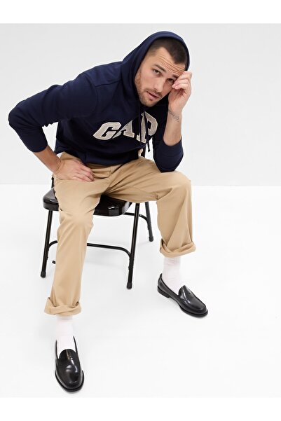 GAP سويت شيرت بغطاء للرأس بشعار باللون الأزرق الداكن للرجال