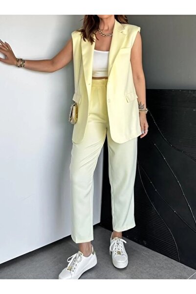 GAMZE ALPTEKİN Επώνυμο Σετ Παντελόνι και Γιλέκο με Επένδυση - Παντελόνι Καρότ...