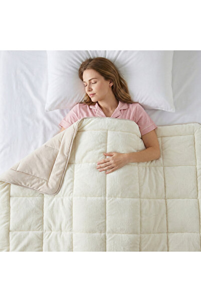 Penelope Çift Kişilik Çift Taraflı Welsoft Yorgan Krem 195x215 cm - Velour Se...