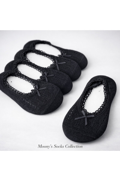 Moonys Socks Collection Dantel Detaylı Kadın Babet Kadın Çorap Seti 5’li "Siy...