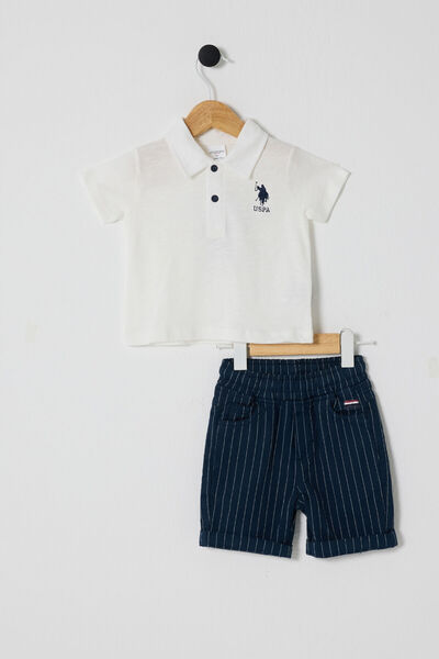 U.S. Polo Assn. طقم U.S. Polo Assn للأولاد الرضع، باللون الأبيض