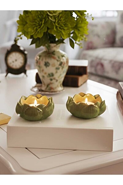 E.M.S AVM Lotus Mumluk Mint Yeşil Renk Dekoratif Mumluk Tealight Mumluk 2 Ade...
