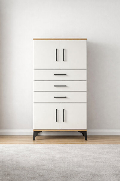 Dienni Arges Dolap Tek Raflı 3 Çekmeceli 4 Kapaklı 60x30x134 Çam-Aytaşı