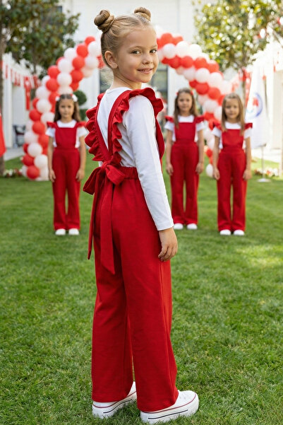 Parla Kids Κοριτσίστικη φόρμα Βερολίνου με κόκκινο βαμβακερό βολάν με λεπτομέ...