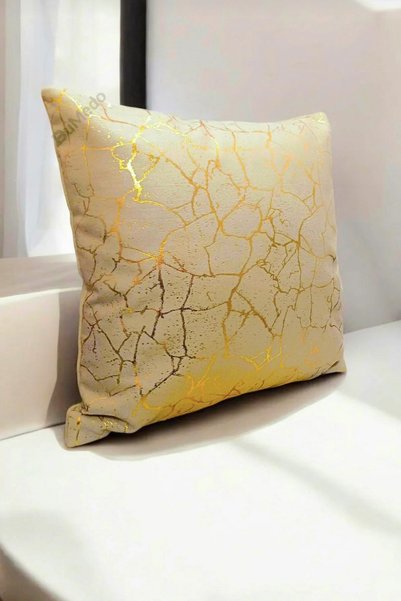 Bumedo Soho Fabric Gold Foil Patterned Decorative 4-Piece Throw Pillow Cover Set - 42 X 42 cm