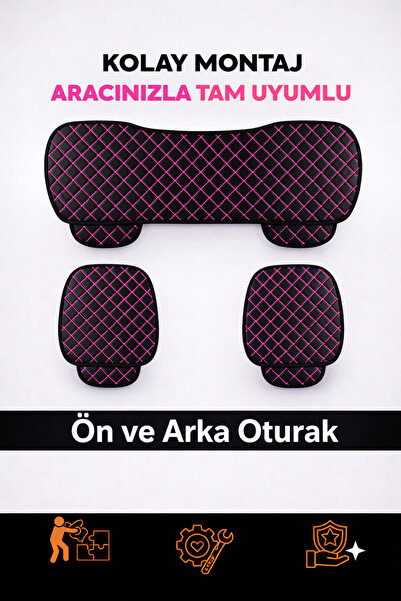 TROBUS 3 Piece Quilted Seat Car Seat Cover Faux Leather– Non-Slip, Front and ...