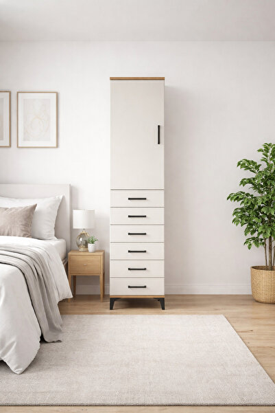 Dienni Hyperion Dolap 2 Raflı 6 Çekmeceli Tek Askılı 44x44x221 Çam-Aytaşı