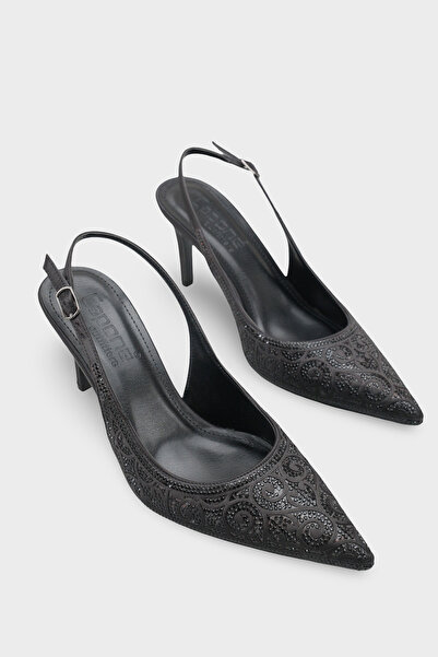 Capone Outfitters Melony Medium Heeled Stoned Open Back Satin Women's Shoes