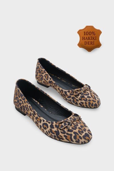 Capone Outfitters Bloom Hakiki Deri Fiyonklu Yuvarlak Burunlu Kadın Babet