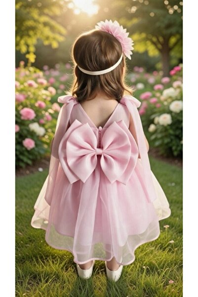 BİLGEN Style فستان زفاف للفتيات بتفاصيل على الكتف وفيونكة منفوشة من الأورجانز...