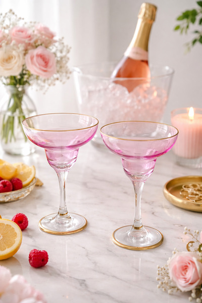 ADAMODART طقم كؤوس كوكتيل وردية اللون على شكل مارغريتا مكون من قطعتين