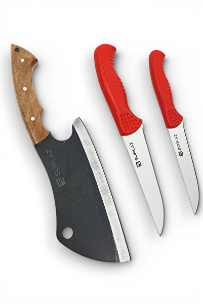 SürLaz 3 Lü Bıçak Seti Et Bıçakları Kurban Bıçak Seti Kemik Kırıcı Satır Et S...