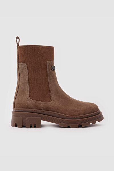 TOGO Sigarro Bej Süet Hakiki Deri Kadın Chelsea Bot [060176]