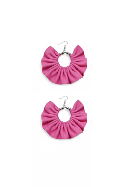 maia Silver Color Hoop Earrings – Pink Fabric Beads Design