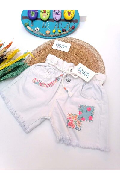 ÖZLEM BEBE Patch Pattern Waist Drawstring Shorts White