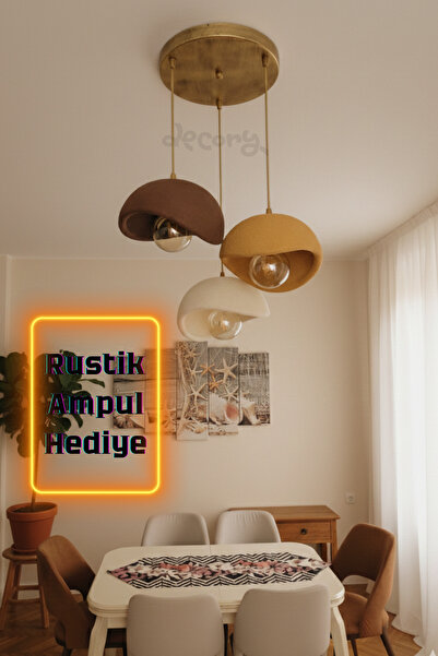 decory Beton Görünümlü 3'lü Sarkıt Avize, İskandinav Tarzı Bohem Sarkıt Avize...