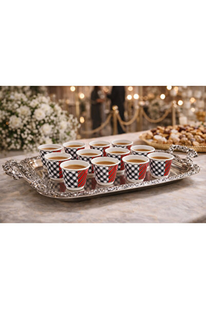 Dania طقم فناجين قهوة سعودية من البورسلين الأبيض مع نقش مكون من 12 قطعة