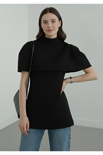 My Blog Black Blouse with Cape Detail on the Collar - 1101