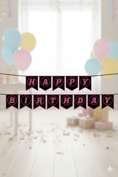 Deniz Party Store Фуксия Черен Надпис Честит Рожден Ден