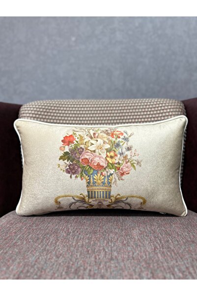 Fabricland İthal Ipek Kadife Damask Desen Krem Rengi Kırlent Kılıfı 30x50cm (...