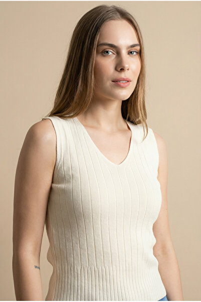 Merry Rise Bluză de tricotaj pentru femei cu decolteu în V - Galben unt