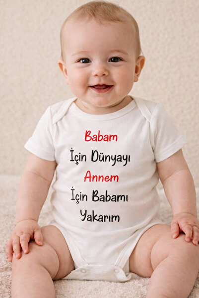 bebeqon Babam Için Dünyayı Annem Için Babamı Yakarım Yazılı Bebek Zıbını