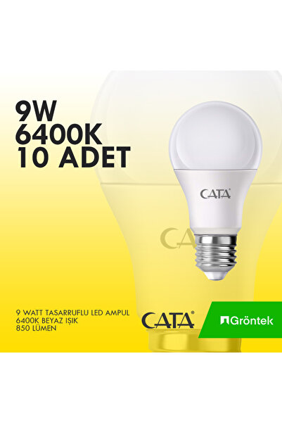 Cata 10 ADET 9 WATT 850 LÜMEN 6400K BEYAZ IŞIK TASARRUFLU LED AMPUL