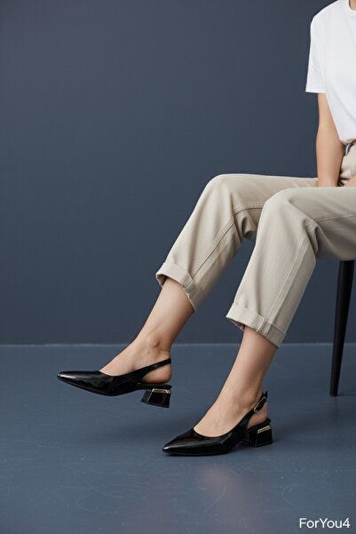 ForYou4 Дамски вечерни черни обувки, ежедневен къс ток, ток 4 см, TPU подметка.