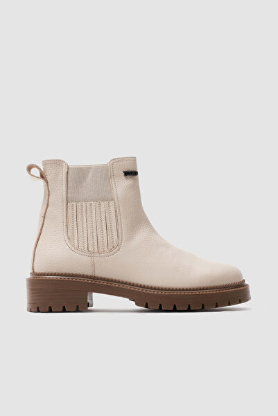 TOGO Bej Floater Hakiki Deri Kadın Kısa Chelsea Bot [060174]