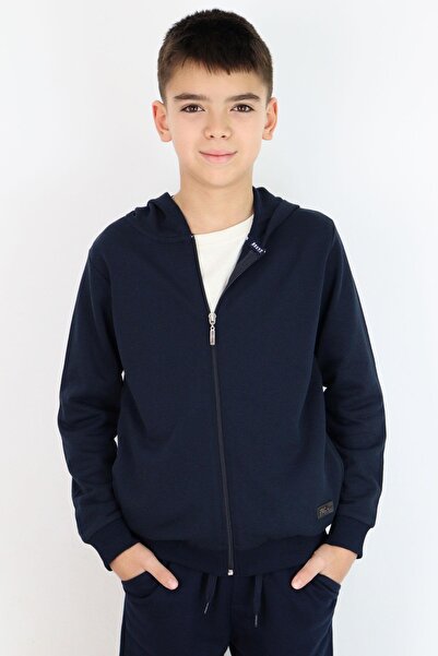 Breeze Момчешки кардиган с качулка, емблема и цип, 6-10 години, тъмносин