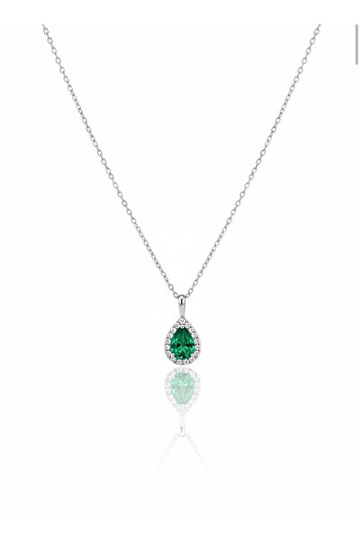 Siminkari Gümüş Yeşil Damla Taşlı Kolye