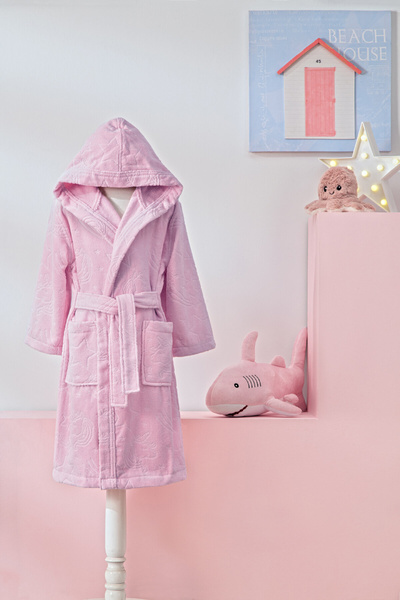 Özdilek Girl Unicorn Kapüşonlu Kadife Çocuk Bornozu 3/4 Yaş