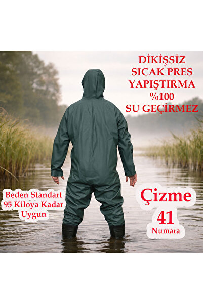 Bursahatırası Su Geçirmez PVC Çizmeli Kapişon Boy Tulum Su İşleri - Balıkçılık - Avcılık- Yıkama %100 Su Geçirmez