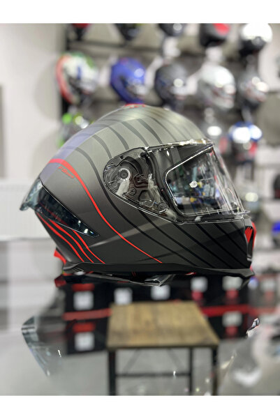 Sway 865 Space Kırmızı Siyah Kapalı Kask Güneş Vizörlü