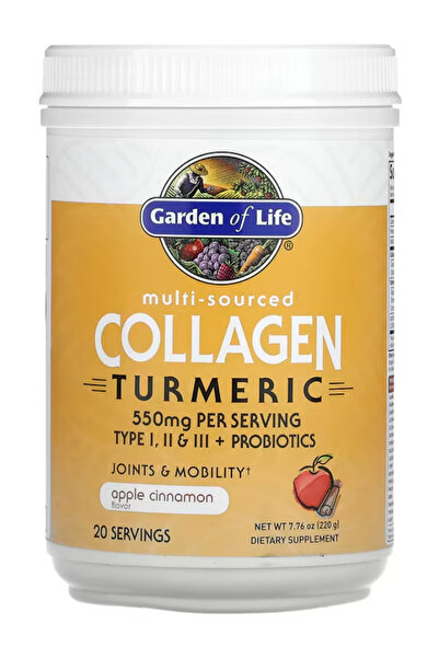 GARDEN OF LIFE Multi-Sourced Collagen Peptides + Turmeric Powder - Apple Cinn...
