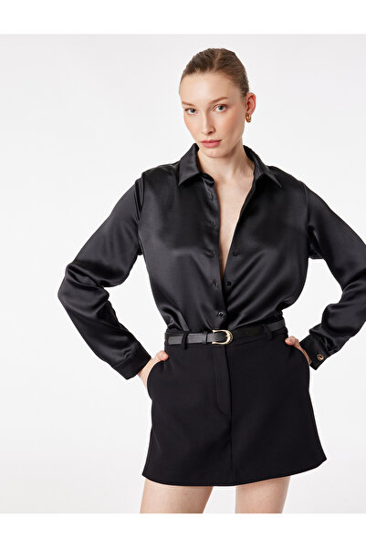 Koton Classic Lapel Long Sleeve Satin Shirt