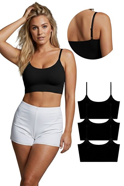 Newlilla 777 Women's Adjustable Thin Straps Laser Cut 3-Piece Crop Bustier Pack