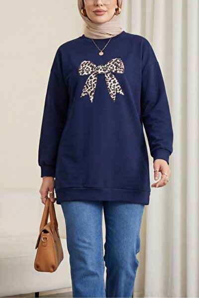 Modamorfo Χαλαρό τουνίκ με στρογγυλή λαιμόκοψη και στάμπα με φιόγκο - μπλε να...