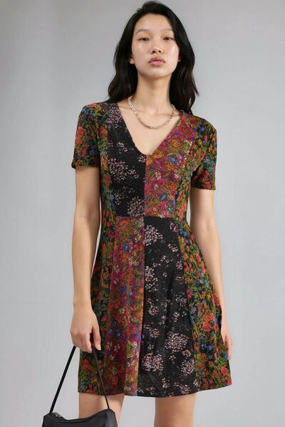 Hiccup Floral Print V-Neck A-Line Mini Dress Ellie Collection