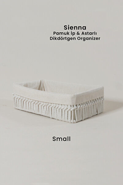 Marrien Sienna Organizer El Yapımı Ekru Pamuk İp Astarlı Dolap İçi Sepet Meta...
