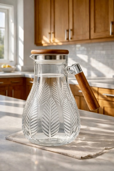 Maloria Yaprak Desenli Akasya Cam Sürahi | 2 Litre